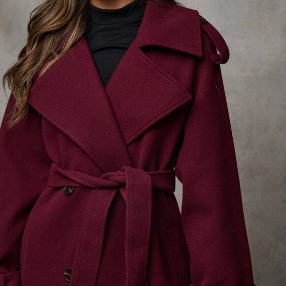 Burgundy Elegant Women's Long Sleeve Longline Jacket - Picture 7 of 7